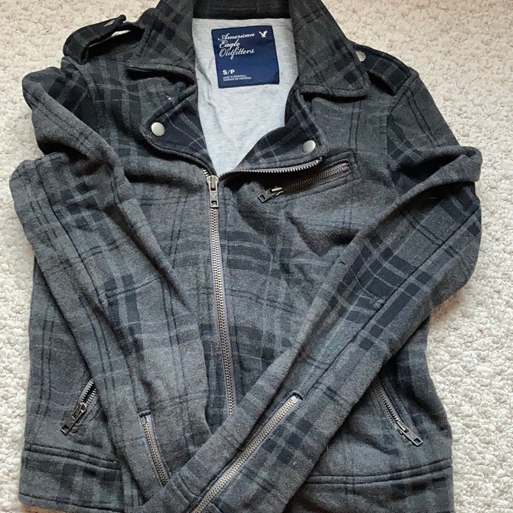 American Eagle Black Plaid Sweater shirt Jacket